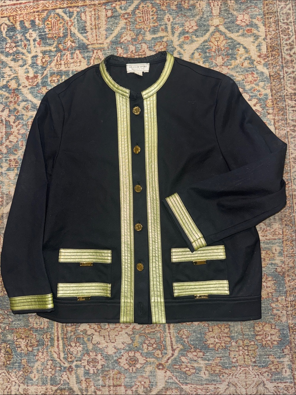 St John Sport by Marie Gray Navy Blue Jacket with Gold Trim and Buttons Small